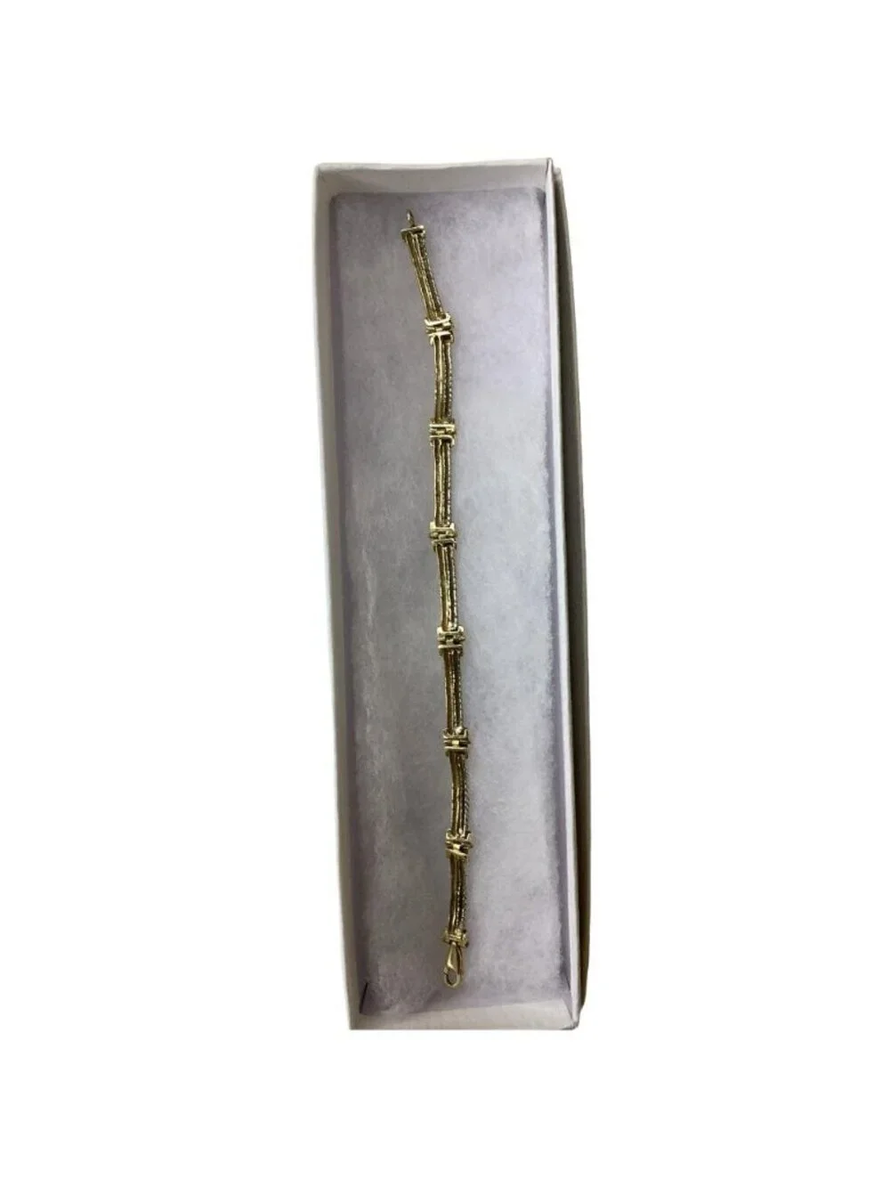 14K Two Tone Gold, 13.4g Bar Link With Diamond Accents Vintage Bracelet Preloved